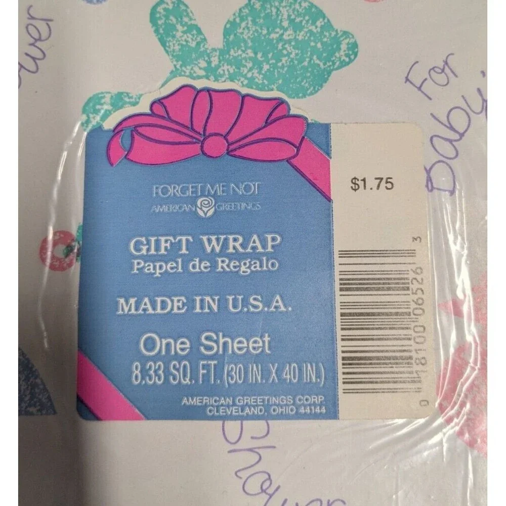 Vintage Forget Me Not Gift Wrap Paper Baby Shower Umbrella Teddy Bear Ephemera